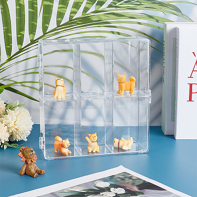 2-Tier 6 Grids Transparent Plastic Action Figures Display cases ODIS-WH0020-90-1