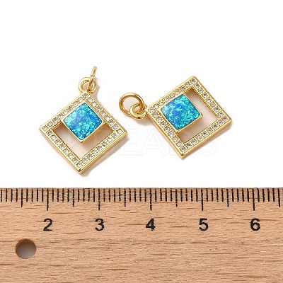 Brass Micro Pave Cubic Zirconia with Synthetic Opal Pendants KK-D096-17G-1