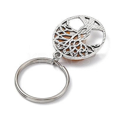 Natural Red Aventurine Chip & Alloy Tree of Life Pendant Keychain KEYC-JKC00648-01-1