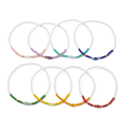 8Pcs Natural Mixed Gemstone & Glass Seed Beads Stretch Bracelets for Women BJEW-MZ00274-1
