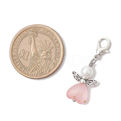 7Pcs Heart Angel Acrylic & Glass Pearl Pendant Decorations HJEW-JM03729-01-1