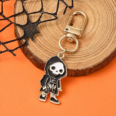 Halloween Skeleton Alloy Enamel Pendant Decoration HJEW-YW00033-02-1