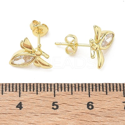Brass Pave Single Cubic Zirconia Stud Earrings KK-CBA98BA-19G-1