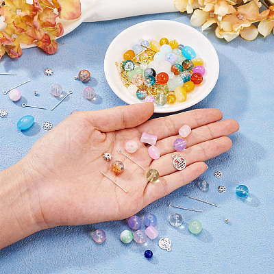 2 Sets 2 Styles DIY Lampwork Beads & Alloy Pendant & Link & Bead Caps Jewelry Findings Kits DIY-TA0011-61-1