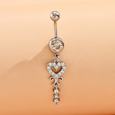 Brass Clear Cubic Zirconia Heart Dangle Belly Rings WG0D96C-01-1
