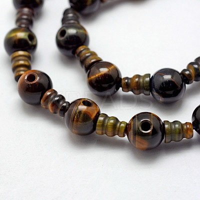 Natural Yellow Blue Tiger Eye(Dyed & Heated) 3-Hole Guru Bead Strands G-K149-08-1