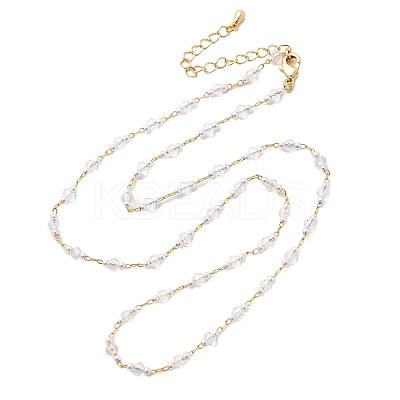 Handmade Brass & Faceted Rondelle Glass & Imitation Pearl Link Chain Necklaces for Women NJEW-F353-01G-1