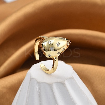Rack Plating Brass Micro Pave Clear Clear Cubic Zirconia Cuff Finger Rings for Women RJEW-M028-50G-1