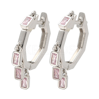 Cubic Zirconia Rectangle Dangle Hoop Earrings EJEW-Z019-03B-P-1