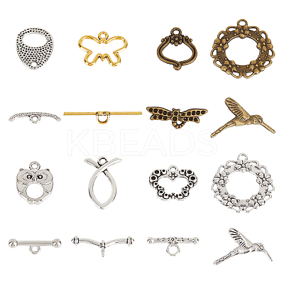 48pcs 8 styles Tibetan Style Alloy Toggle Clasp Rhinestone Settings FIND-PH0020-10-1