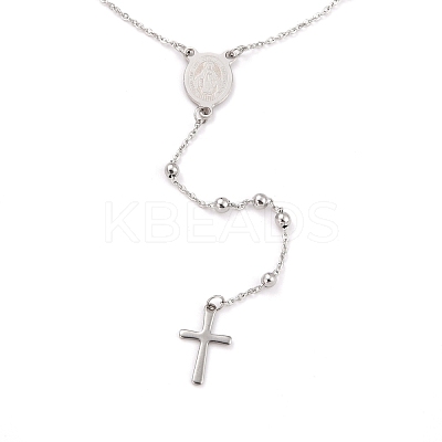 Non-Tarnish 304 Stainless Steel Rosary Bead Necklaces For Religion STAS-B021-02P-1