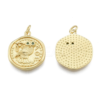 Brass Micro Pave Green Cubic Zirconia Pendants KK-G431-19G-1