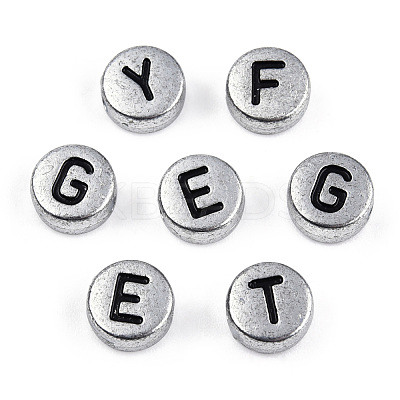Silver Color Plated Acrylic Horizontal Hole Letter Beads MACR-T009-13-1