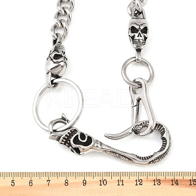 304 Stainless Steel Cuban Link Chain Skull Pants Chains with S-Hooks AJEW-D001-01A-ASP-1