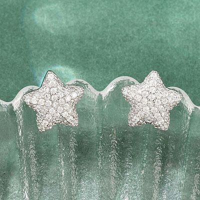 Brass Micro Pave Clear Cubic Zirconia Stud Earrings EJEW-G471-31P-01-1