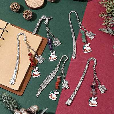 5Pcs 5 Styles Christmas House & Angel Alloy Pendant Bookmarks AJEW-JK00341-1
