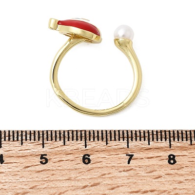 Christmas Brass Micro Pave Cubic Zirconia Enamel Cuff Rings for Women RJEW-L336-02G-1