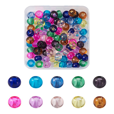 100Pcs 10 Colors Transparent Glass European Beads GLAA-CD0001-12-1