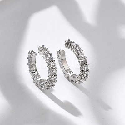 Brass Micro Pave Clear Cubic Zirconia Cuff Earrings X-EJEW-I249-14P-1