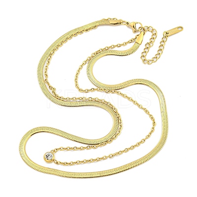Ion Plating(IP) 304 Stainless Steel Pave Clear Cubic Zirconia Double Layer Necklaces LS-NJEW-S426-01G-1