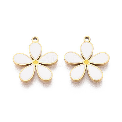 304 Stainless Steel & Enamel Flower Pendants STAS-T073-19G-1