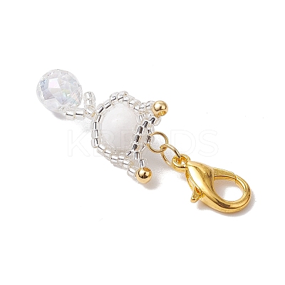 Natural Mashan Jade & Glass Seed Beaded Cat Pendant Decoration HJEW-MZ00157-01-1