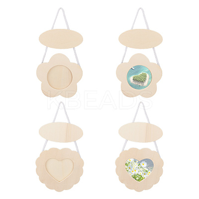 4Pcs 4 Styles Unfinished Natural Wood Hanging Photo Frame AJEW-OC0004-35-1