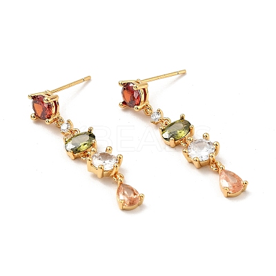 Colorful Cubic Zirconia Chain Dangle Stud Earrings LS-EJEW-G297-10G-1