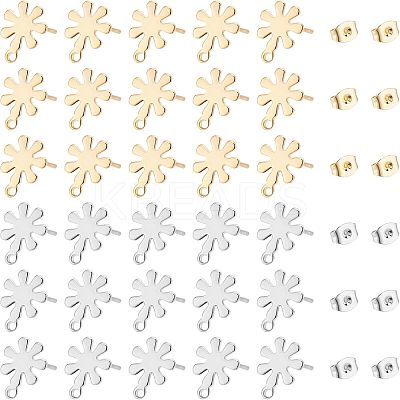 80Pcs 2 Colors 201 Stainless Steel Stud Earrings Findings with 304 Stainless Steel Pin and Loop STAS-UN0035-57-1