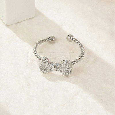 Bowknot 304 Stainless Steel Open Cuff Rings for Women LS-RJEW-G338-08P-1