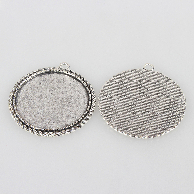 Tibetan Style Alloy Pendant Cabochon Settings X-TIBEP-N003-66AS-1