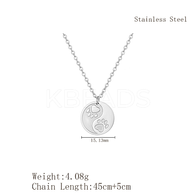 304 Stainless Steel Yin-yang Cat Paw Print Pendant Necklaces for Women's Daily Wear CT7877-1