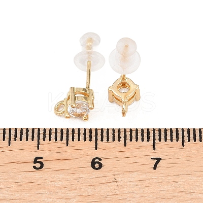 Brass Clear Cubic Zirconia Stud Earring Findings EJEW-A155-03A-G-1