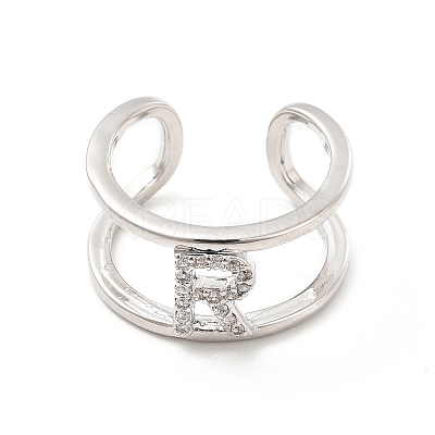 Clear Cubic Zirconia Initial Letter Open Cuff Ring RJEW-A012-01P-R-1