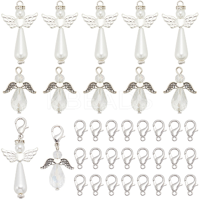 60pcs 3 Styles Electroplate Glass with Acrylic Imitation Pearl with Alloy Pendants FIND-SC0010-07-1