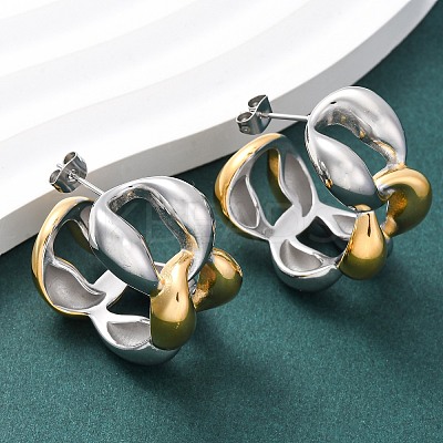 304 Stainless Steel Two Tone Stud Earrings EJEW-A136-01B-GP-1