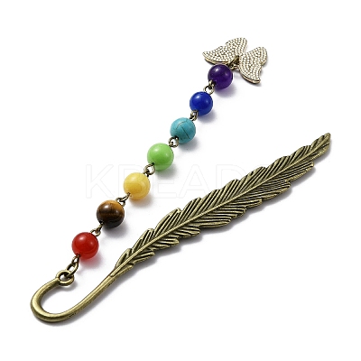 Butterfly Alloy Enamel Pendant Bookmark with Chakra Gemstone Bead AJEW-JK00253-05-1