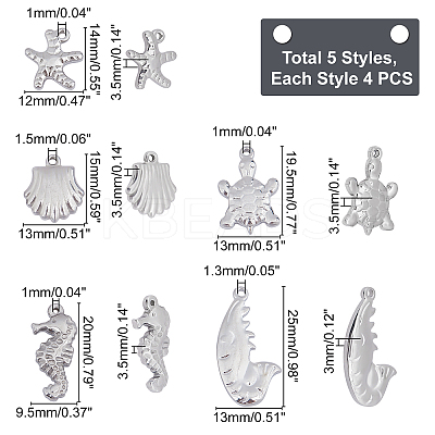 20Pcs 5 Style 201 & 304 Stainless Steel Charms STAS-UN0029-47-1