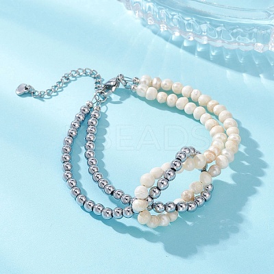 Natural Pearl & Synthetic Non-magnetic Hematite Beaded Bracelets for Women BJEW-JB13364-01-1