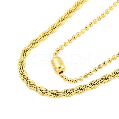 Ion Plating(IP) 304 Stainless Steel Pave Clear Cubic Zirconia Column Double Layer Necklaces NJEW-S426-02G-1
