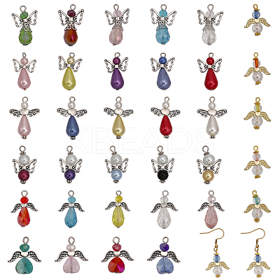 34Pcs 34 Style Glass & ABS Plastic Imitation Pearl Beaded Pendants FIND-CA0007-84-1