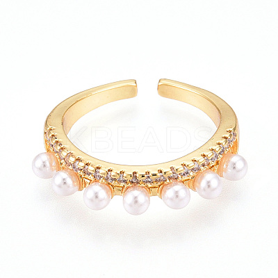 Brass Micro Pave Clear Cubic Zirconia Cuff Rings for Women KK-T074-11G-1
