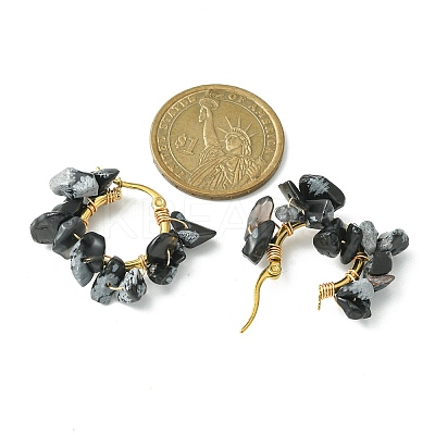 Natural Snowflake Obsidian Chips Braided Hoop Earrings EJEW-JE04940-11-1