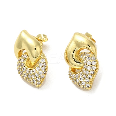 Interlocking Heart Rack Plating Brass Micro Pave Cubic Zirconia Stud Earrings for Women EJEW-O001-04G-1
