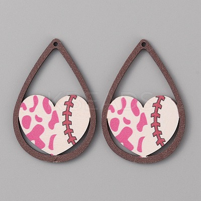 Sport Ball Theme Single Face Printed Wood Big Pendants WOOD-WH0036-10A-1