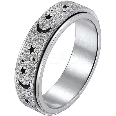 Non-Tarnish 201 Stainless Steel Moon and Star Rotatable Finger Ring MOST-PW0001-005F-05-1
