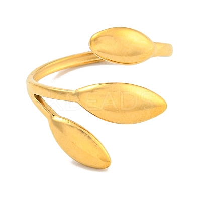 Ion Plating(IP) Leaf 304 Stainless Steel Open Cuff Finger Rings for Women RJEW-P114-09G-1