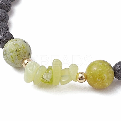 Natural Lemon Jade with Natural Lava Rock Beaded Stretch Bracelets for Women BJEW-JB11130-06-1