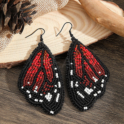 Bohemian Style Green Butterfly Wing Glass Bead Handmade Dangle Earrings TT3969-1