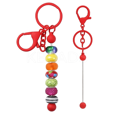 Baking Paint Alloy and Brass Bar Beadable Keychain for Jewelry Making DIY Crafts DIY-YW0007-58B-1